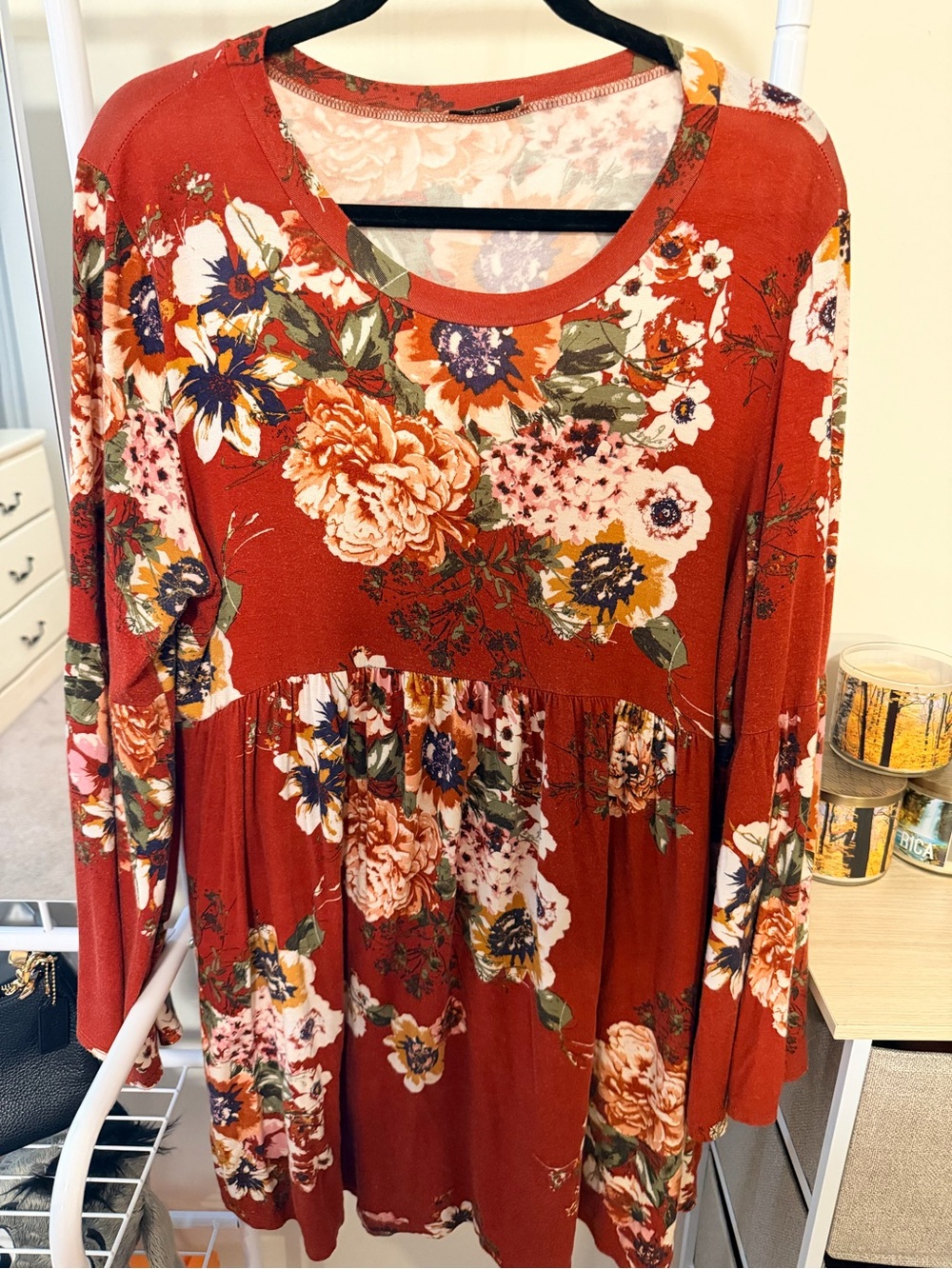 Rust Floral Long-Sleeve Women's Top